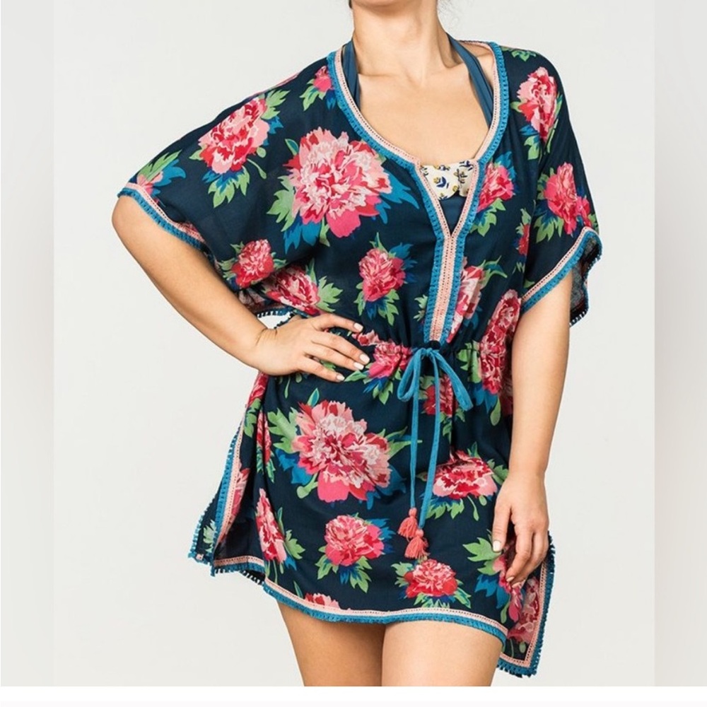 Matilda Jane Cool Shade Swimsuit Cover Up Blue Floral Beach Vacay Womens Medium